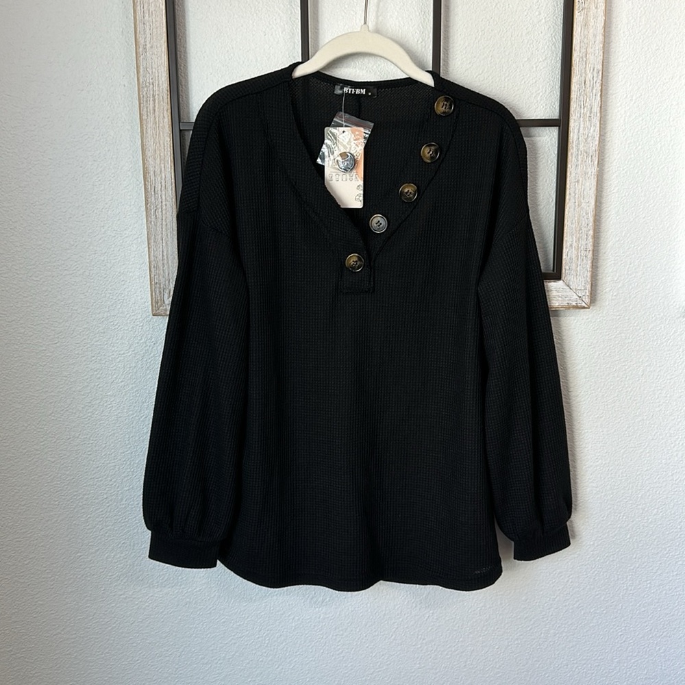 BTFBM Women’s Waffle Knit Long Sleeve Slouchy Loose Fit Blouse